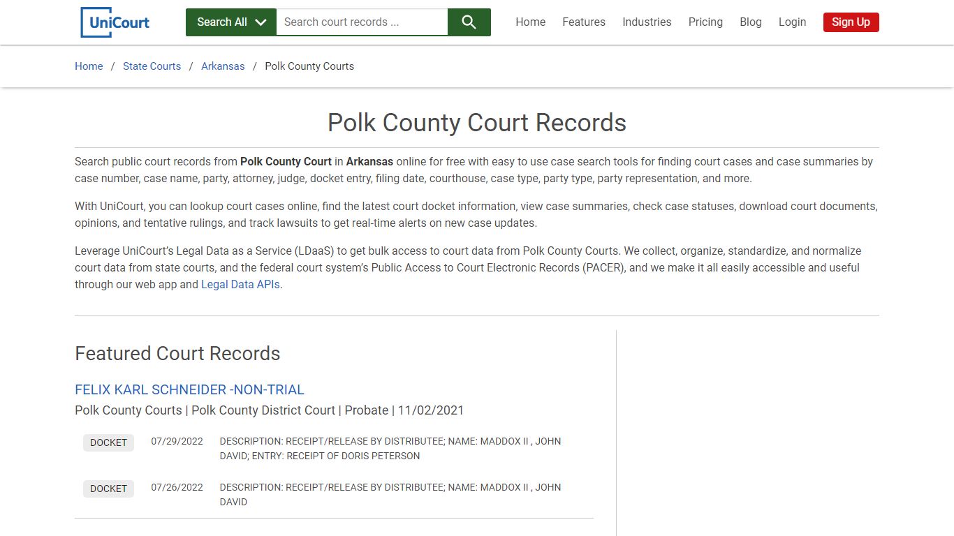 Polk County Court Records | Arkansas | UniCourt